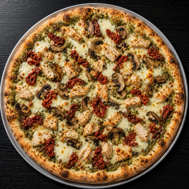 Medium Pesto Chicken Pizza.