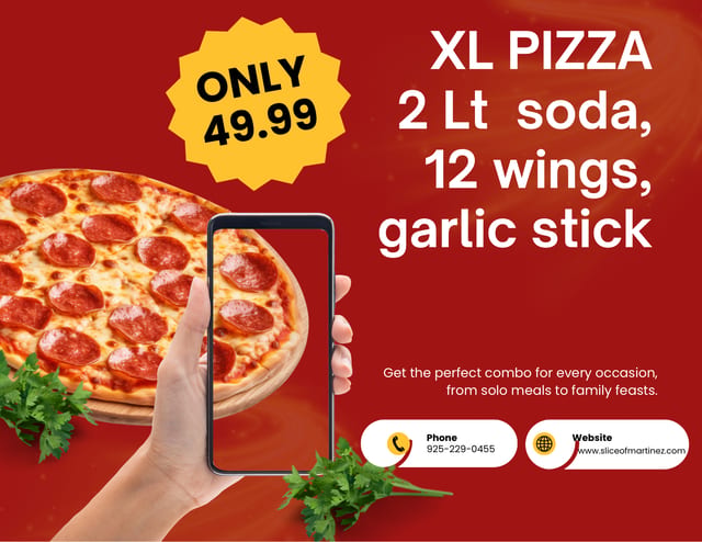 1 XL Pizza 1 Topping, 12 Wing, 2 Liter Soda, Small Garlic Stick.